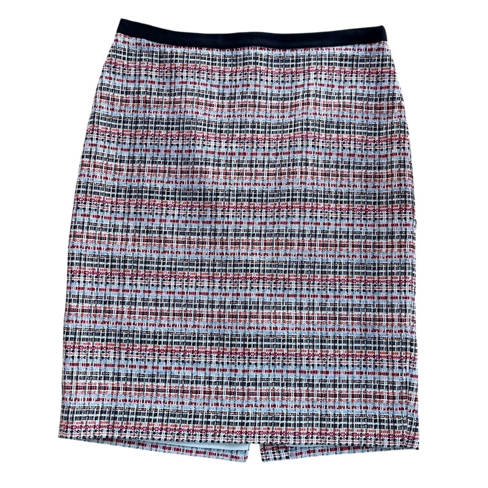 Talbots Petites Women 8P Red Orange Blue Metallic Tweed Pencil Skirt Career Chic
